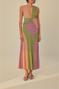 Long knotted dress Cashew - Multicoloured
