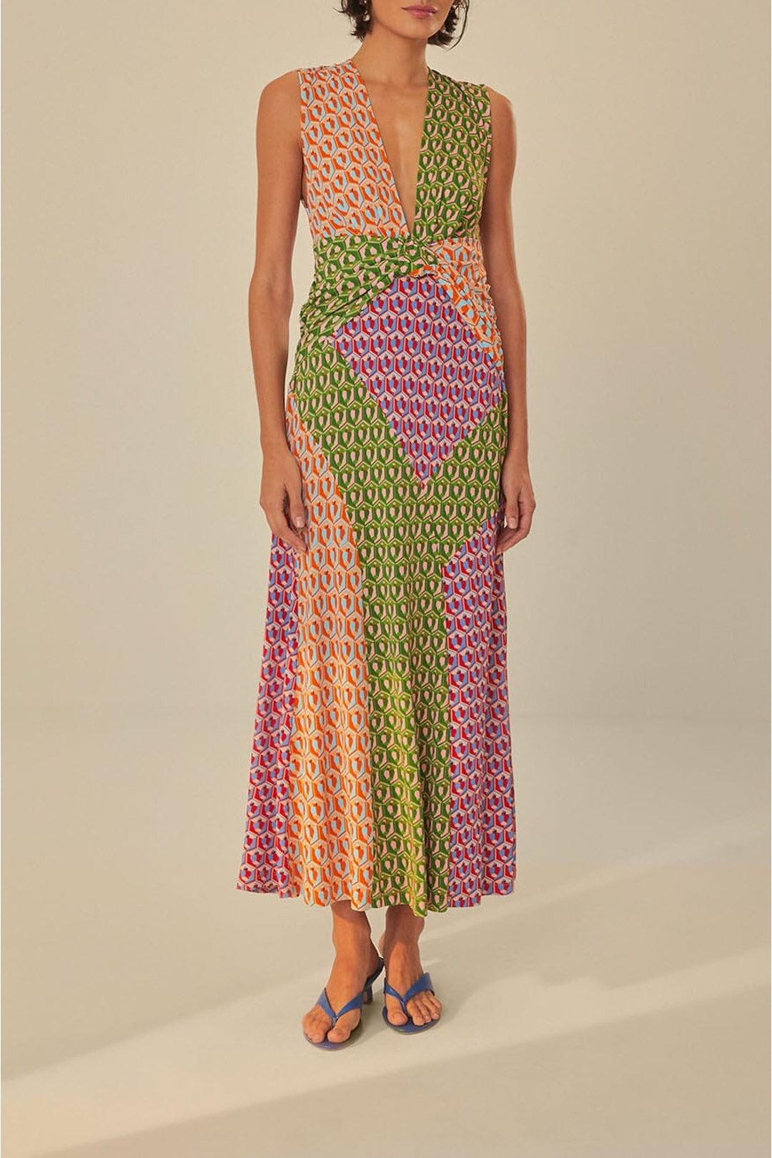 Long knotted dress Cashew - Multicoloured