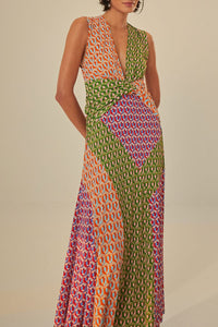 Long knotted dress Cashew - Multicoloured