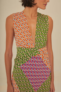 Long knotted dress Cashew - Multicoloured