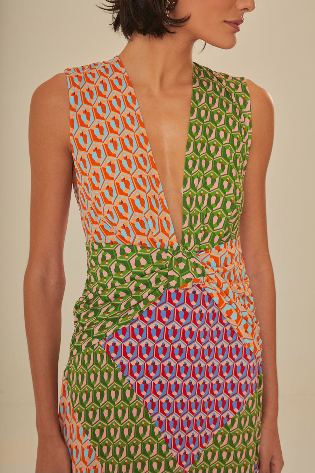 Long knotted dress Cashew - Multicoloured