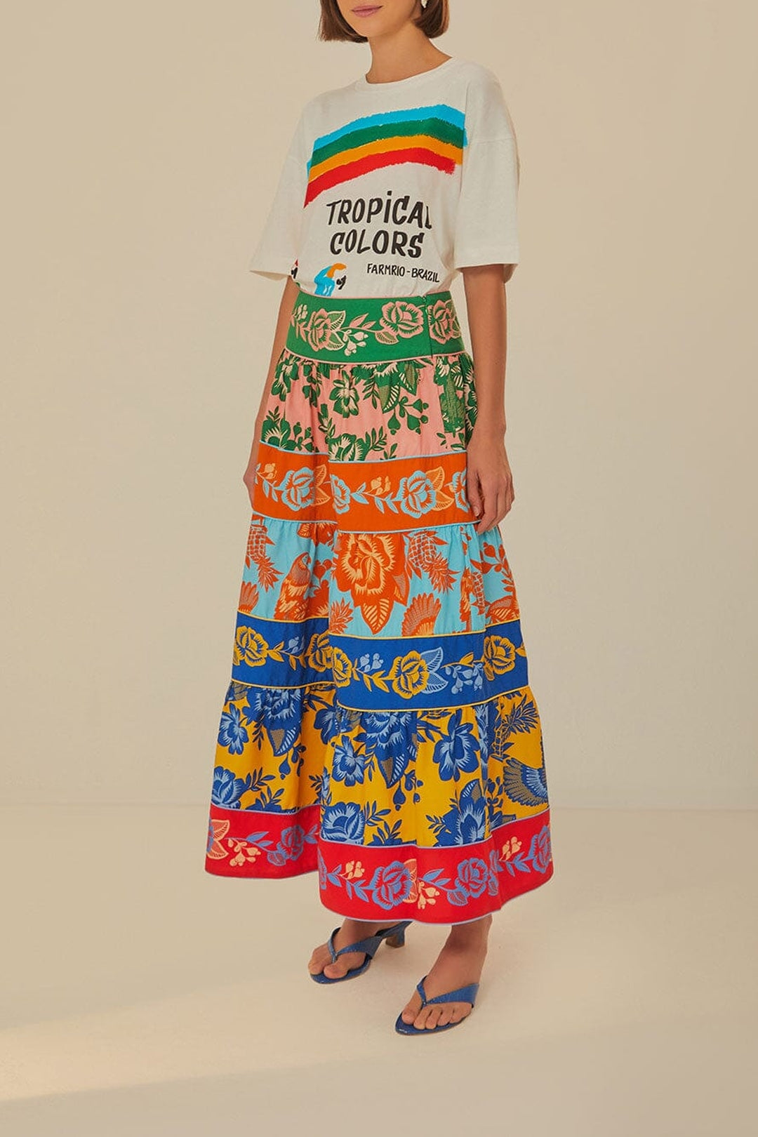 Garden Lace long skirt with cotton ruffles - Multicolour