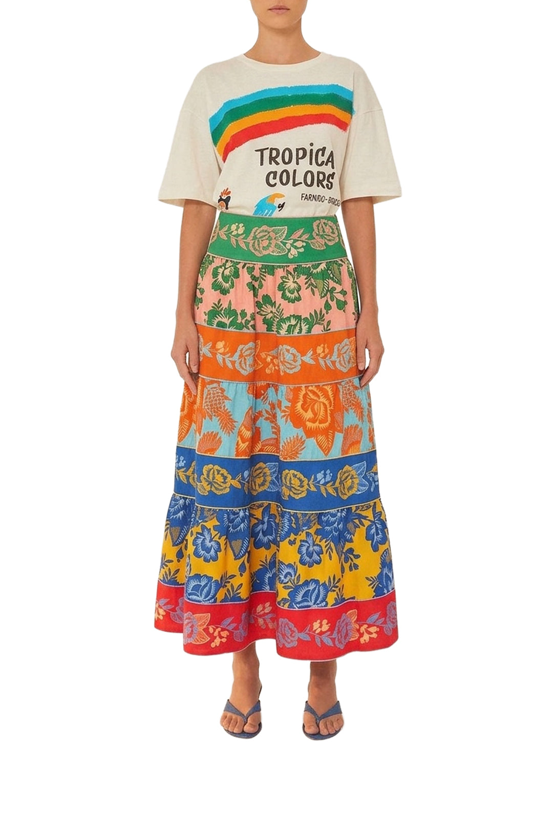 Garden Lace long skirt with cotton ruffles - Multicolour