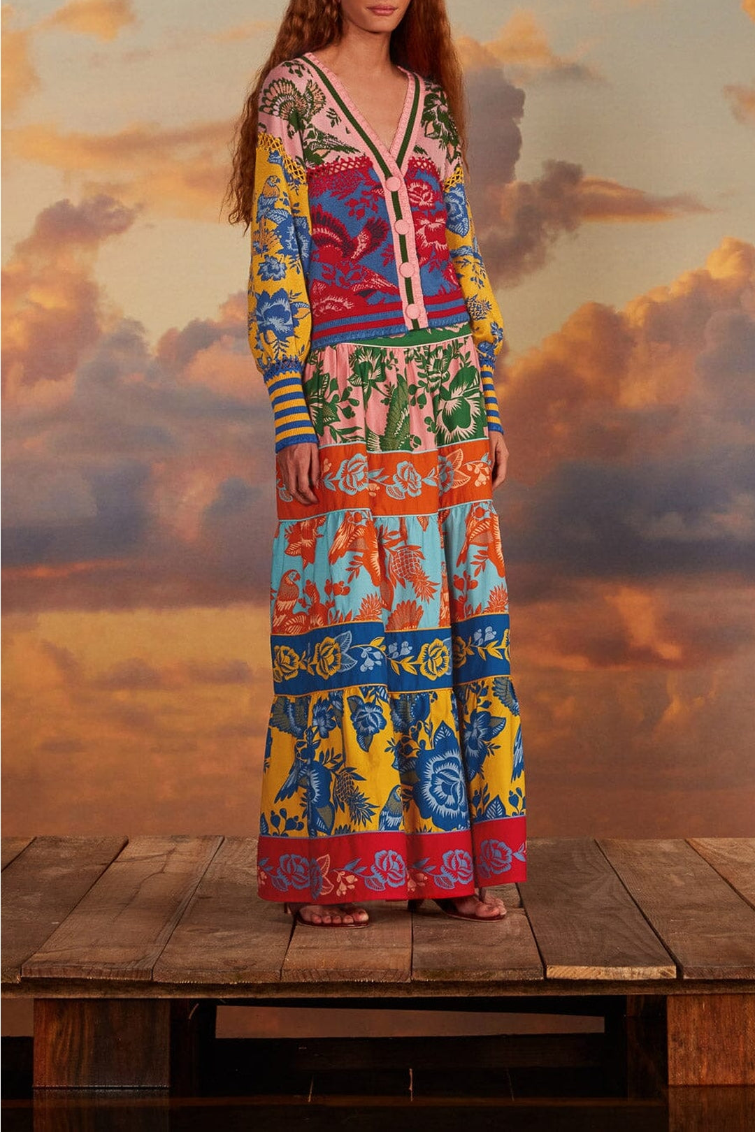Garden Lace long skirt with cotton ruffles - Multicolour