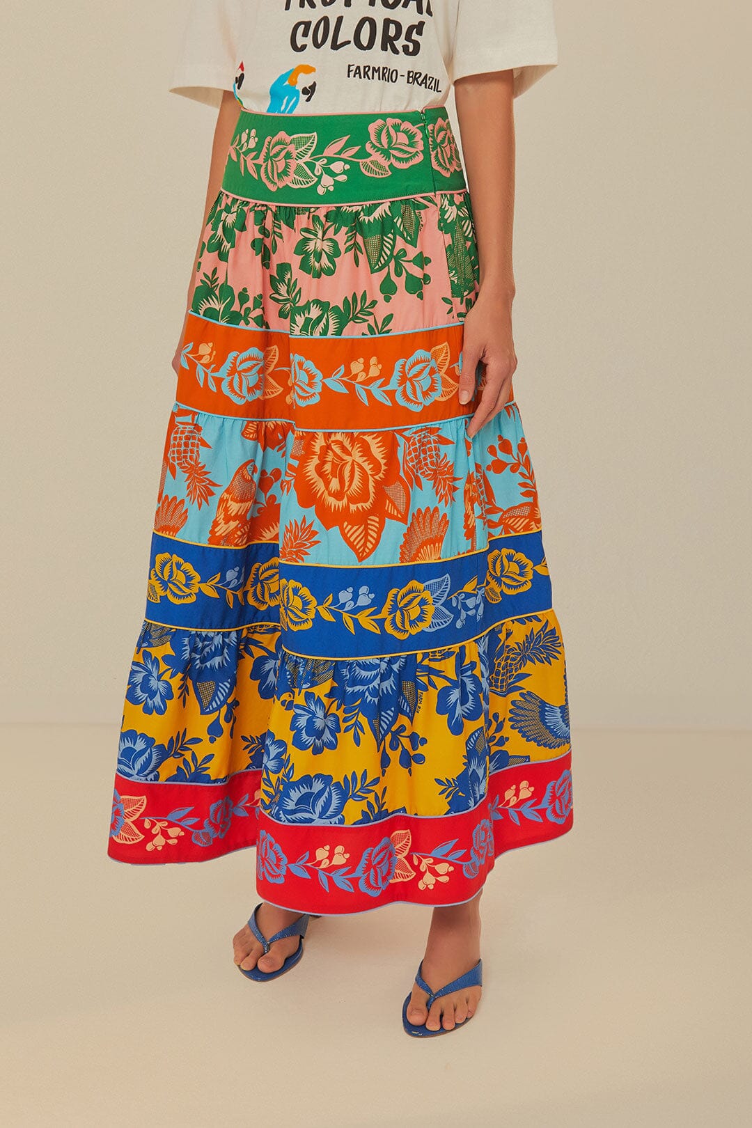 Garden Lace long skirt with cotton ruffles - Multicolour