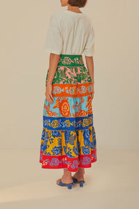 Garden Lace long skirt with cotton ruffles - Multicolour