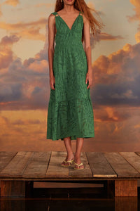 Robe midi à volants et corsage en coton - Vert