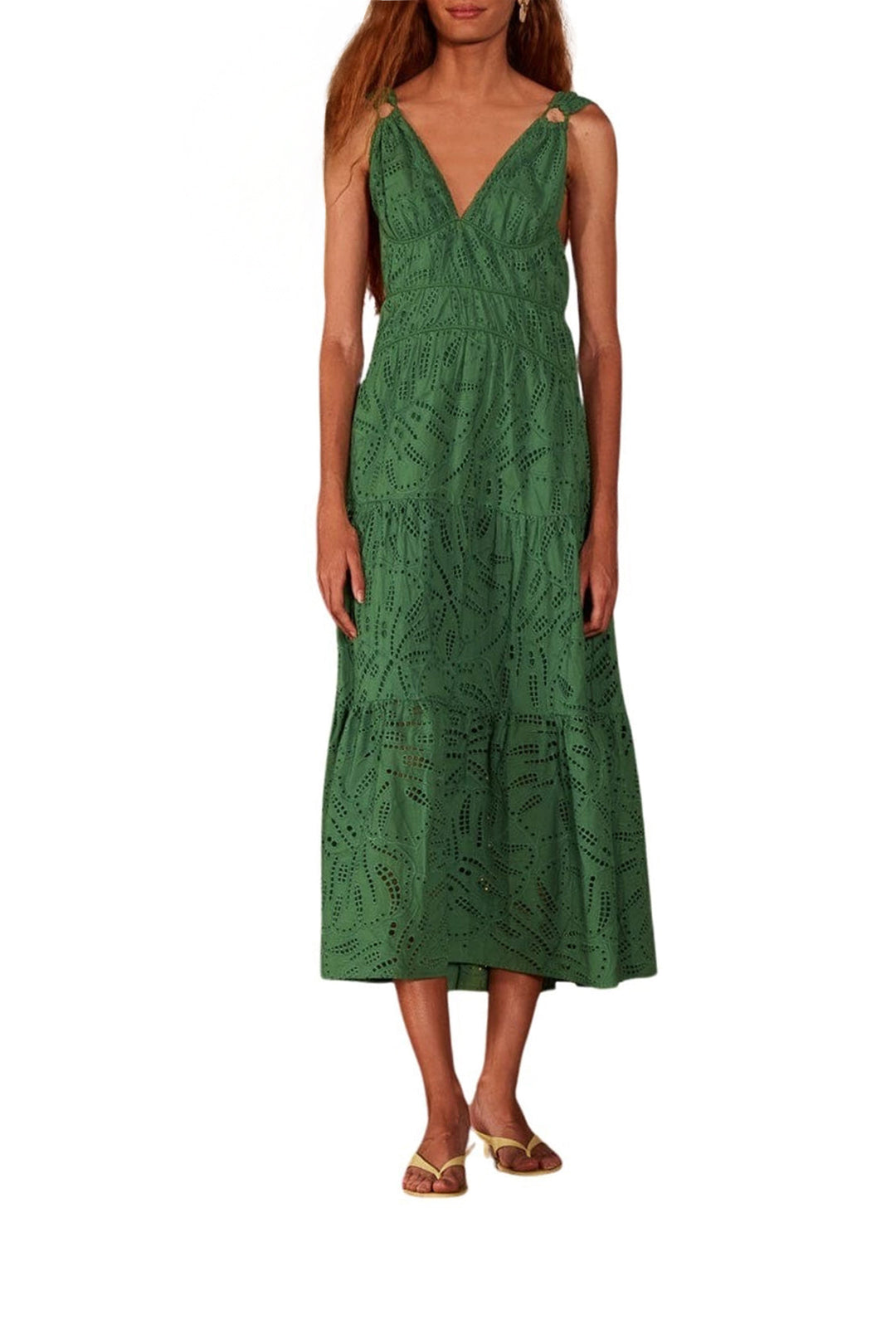 Robe midi à volants et corsage en coton - Vert