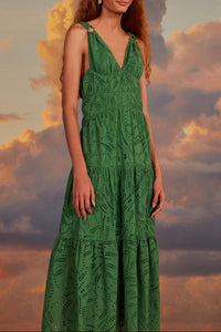 Robe midi à volants et corsage en coton - Vert