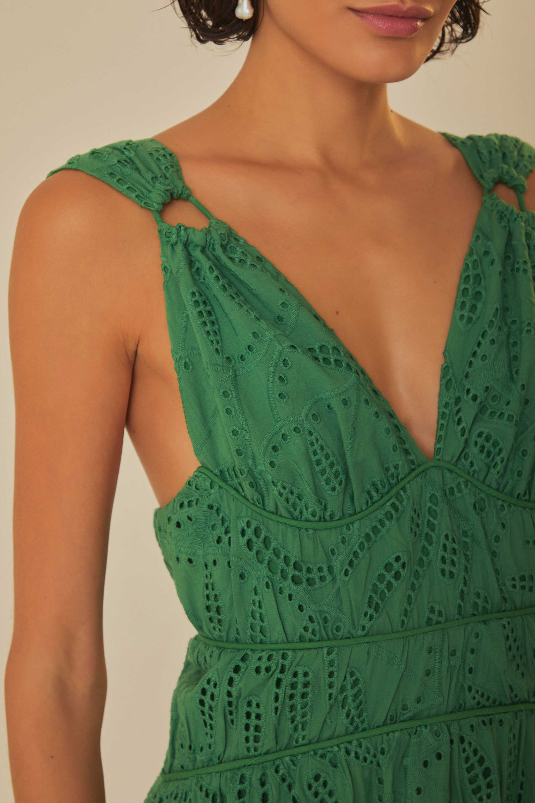 Robe midi à volants et corsage en coton - Vert