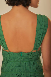 Robe midi à volants et corsage en coton - Vert