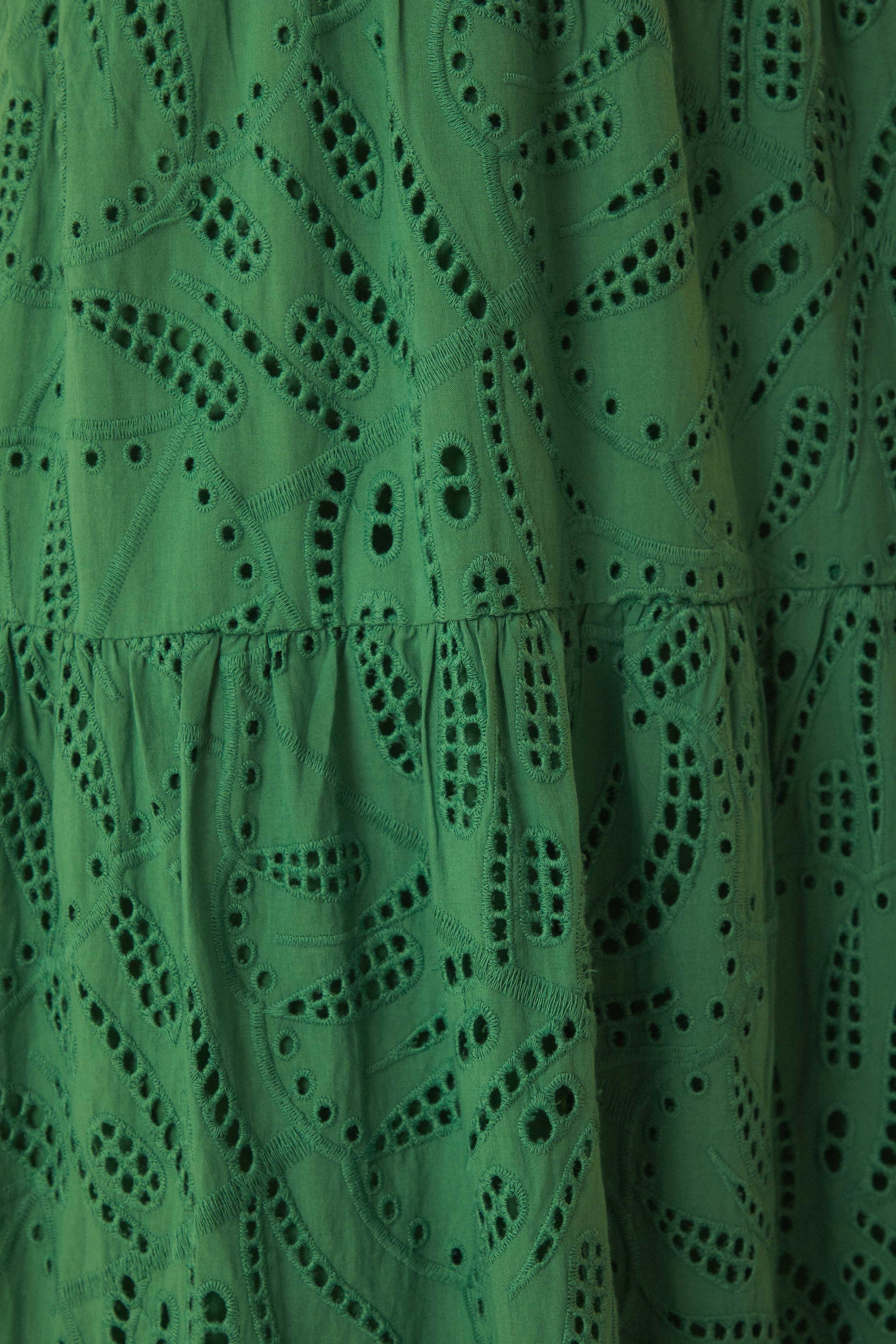 Robe midi à volants et corsage en coton - Vert
