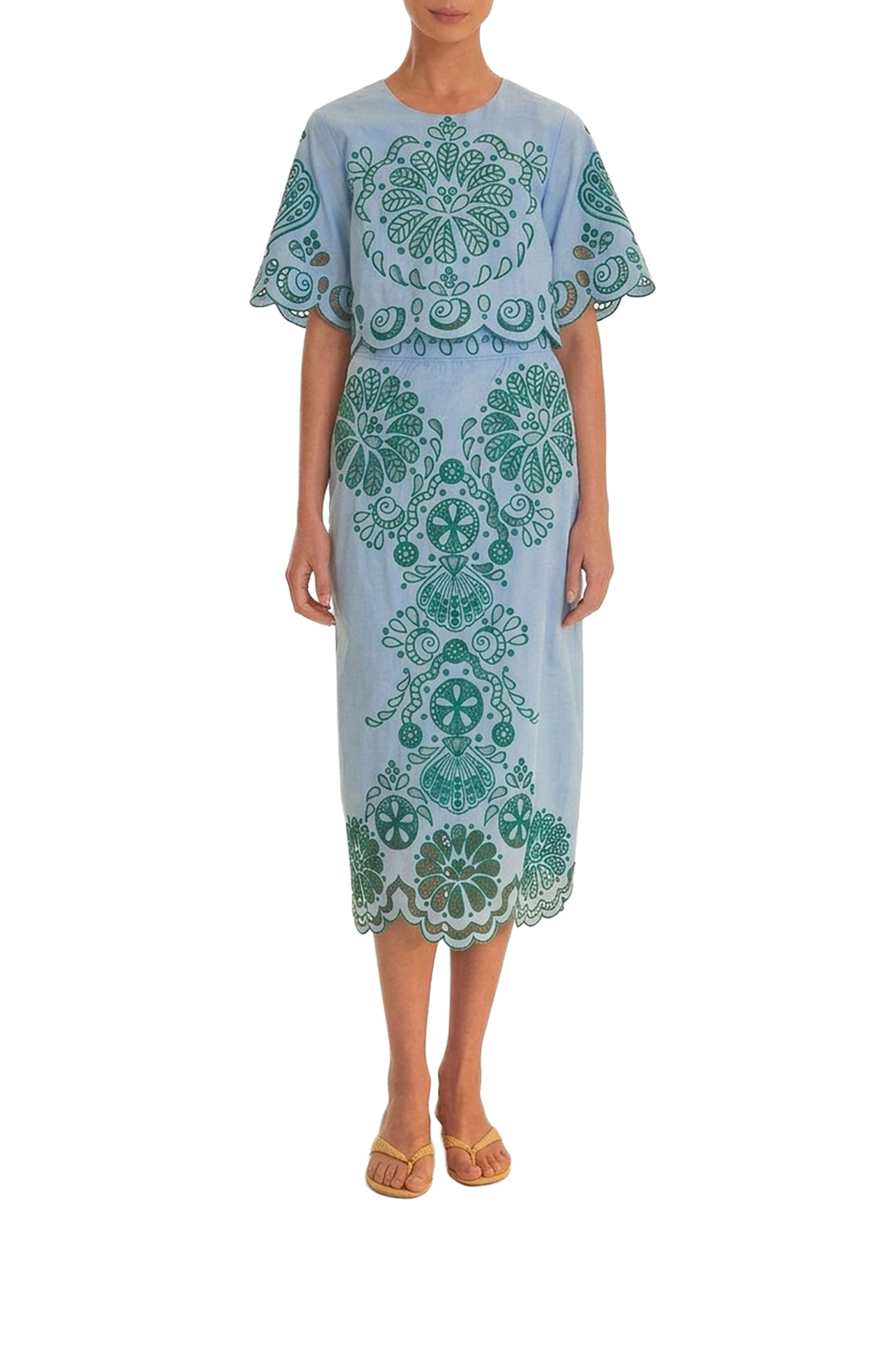 Blouse courte Richelieu à motif en coton - Bleu