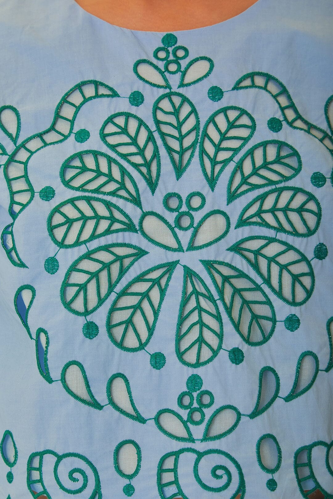 Blouse courte Richelieu à motif en coton - Bleu