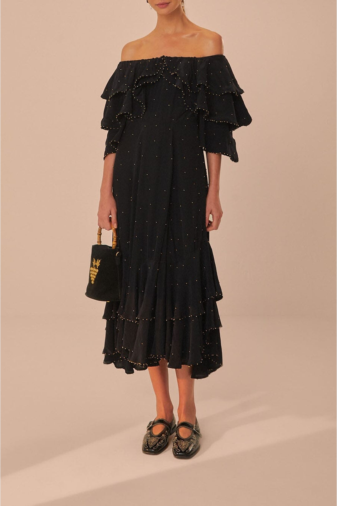 Off-the-shoulder midi dress - Black