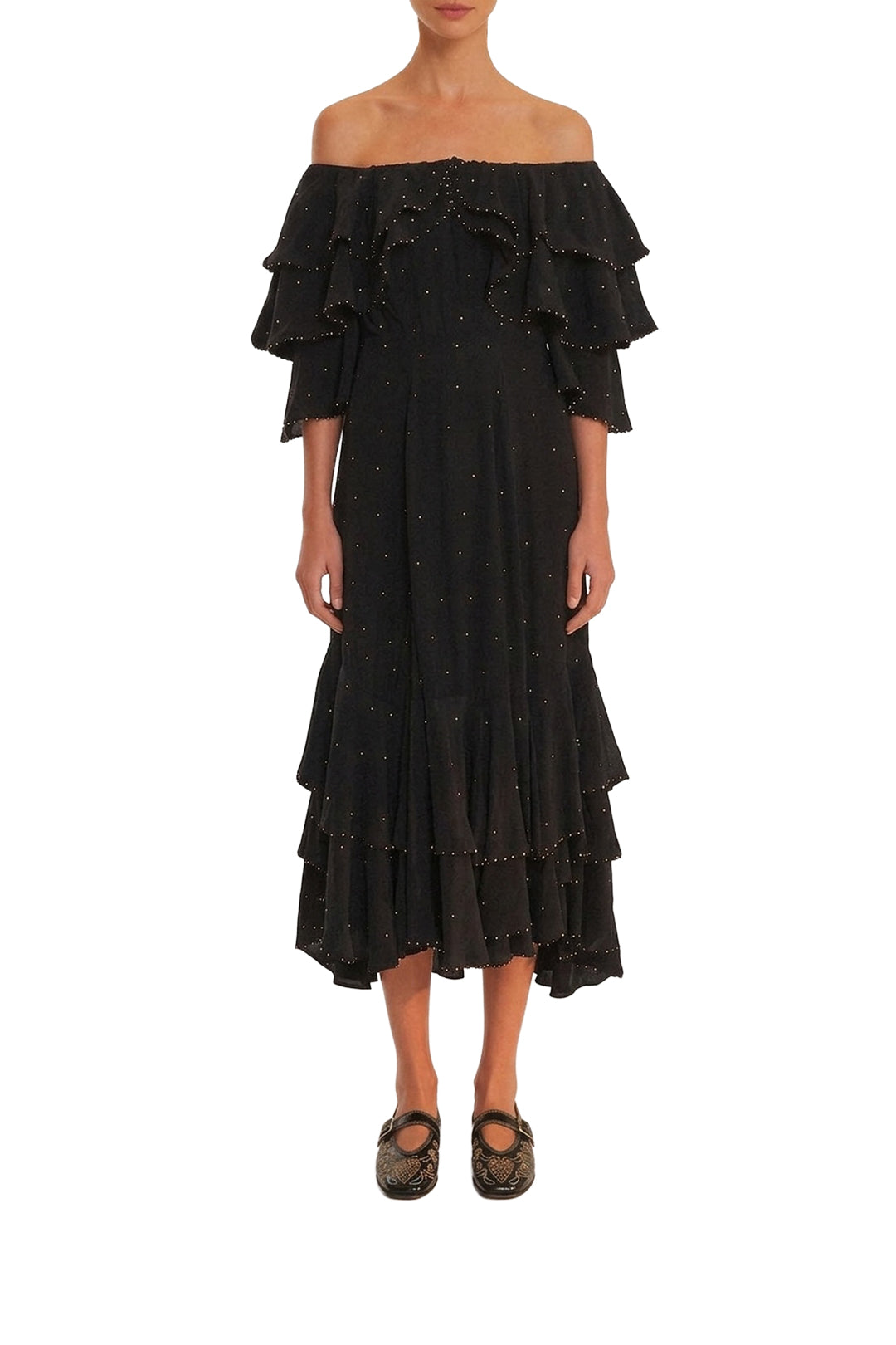 Off-the-shoulder midi dress - Black