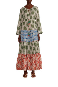 Robe longue à manches longues et imprimée en coton - Multicolore