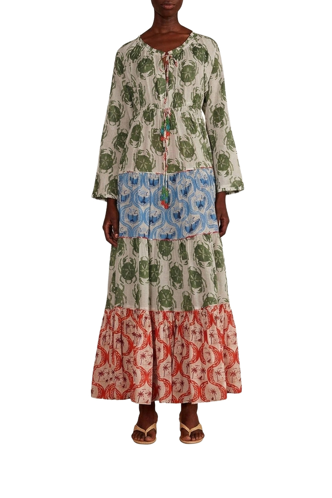 Robe longue à manches longues et imprimée en coton - Multicolore