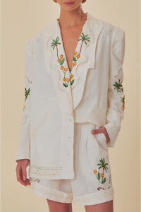 Short Coconut Tree brodé en lin - Blanc