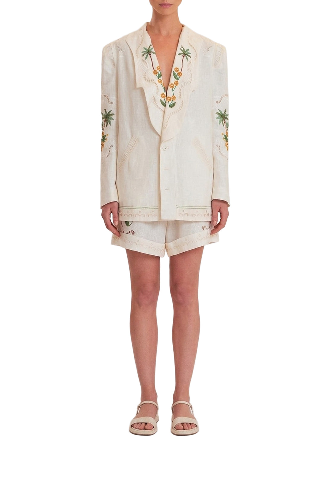 Short Coconut Tree brodé en lin - Blanc