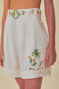 Short Coconut Tree brodé en lin - Blanc