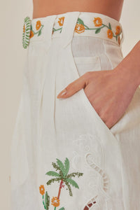 Short Coconut Tree brodé en lin - Blanc
