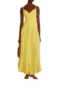 Linen cross-strap maxi dress - Yellow