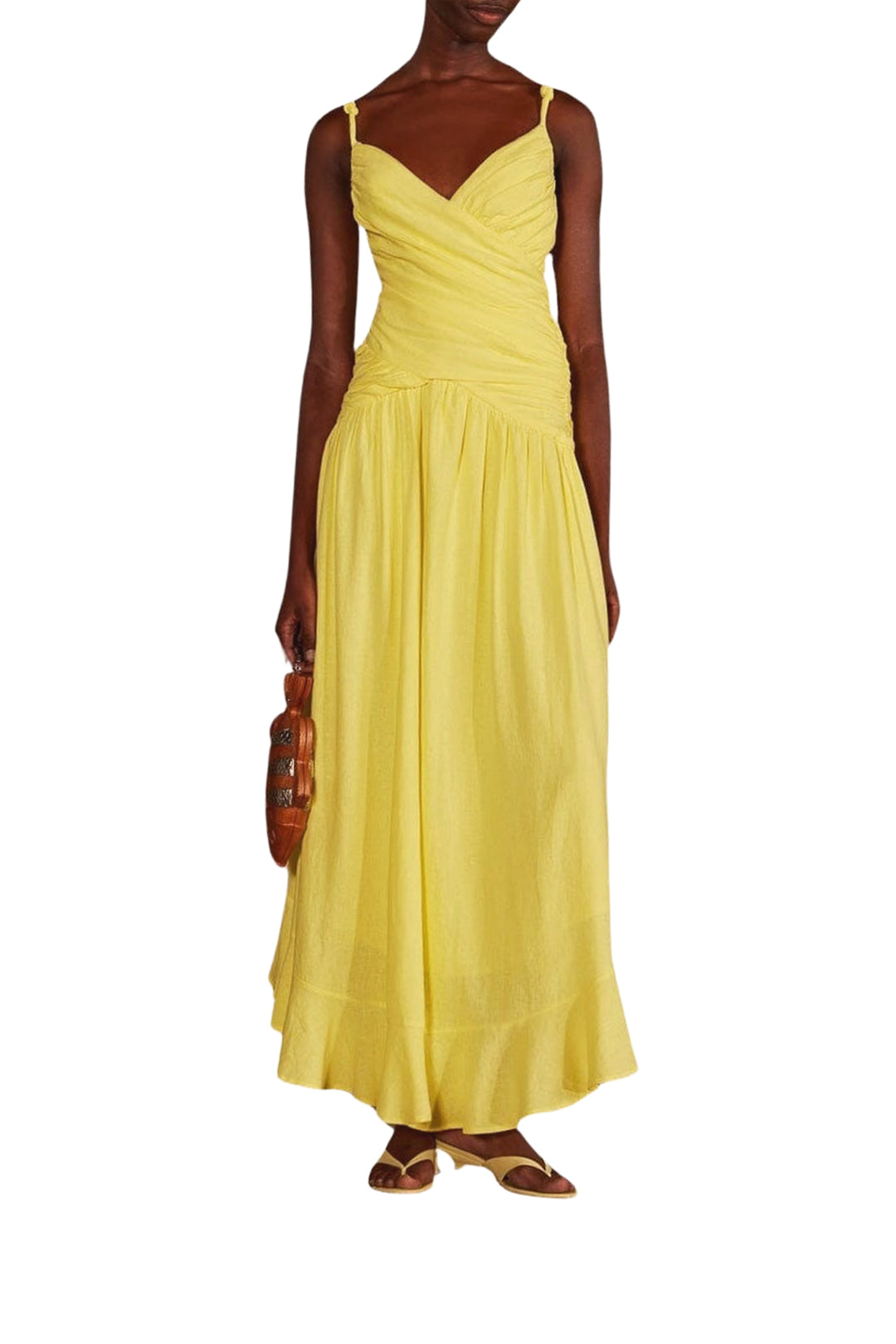 Linen cross-strap maxi dress - Yellow