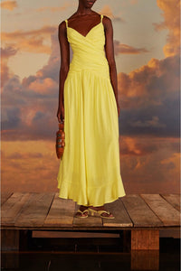 Linen cross-strap maxi dress - Yellow