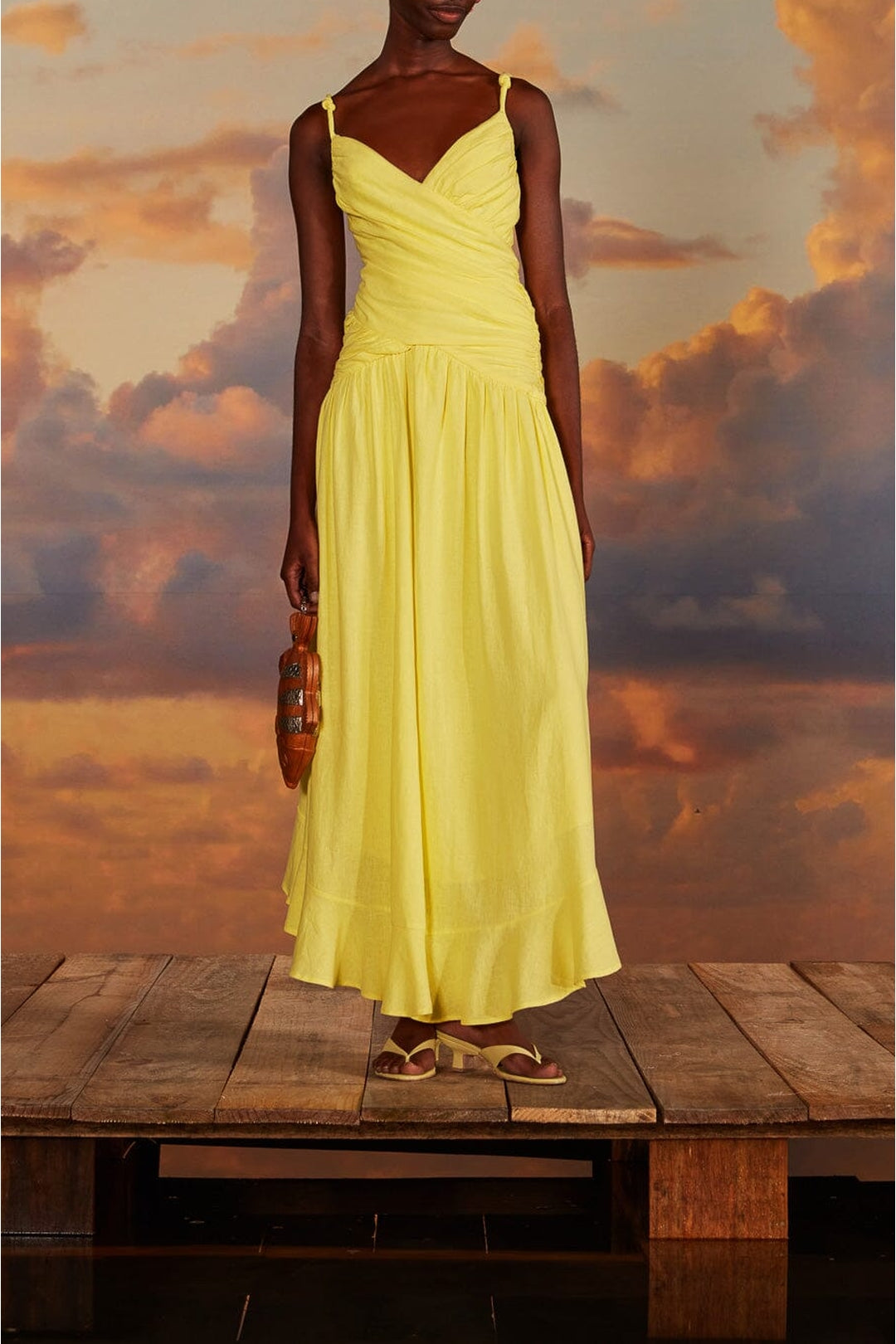 Linen cross-strap maxi dress - Yellow