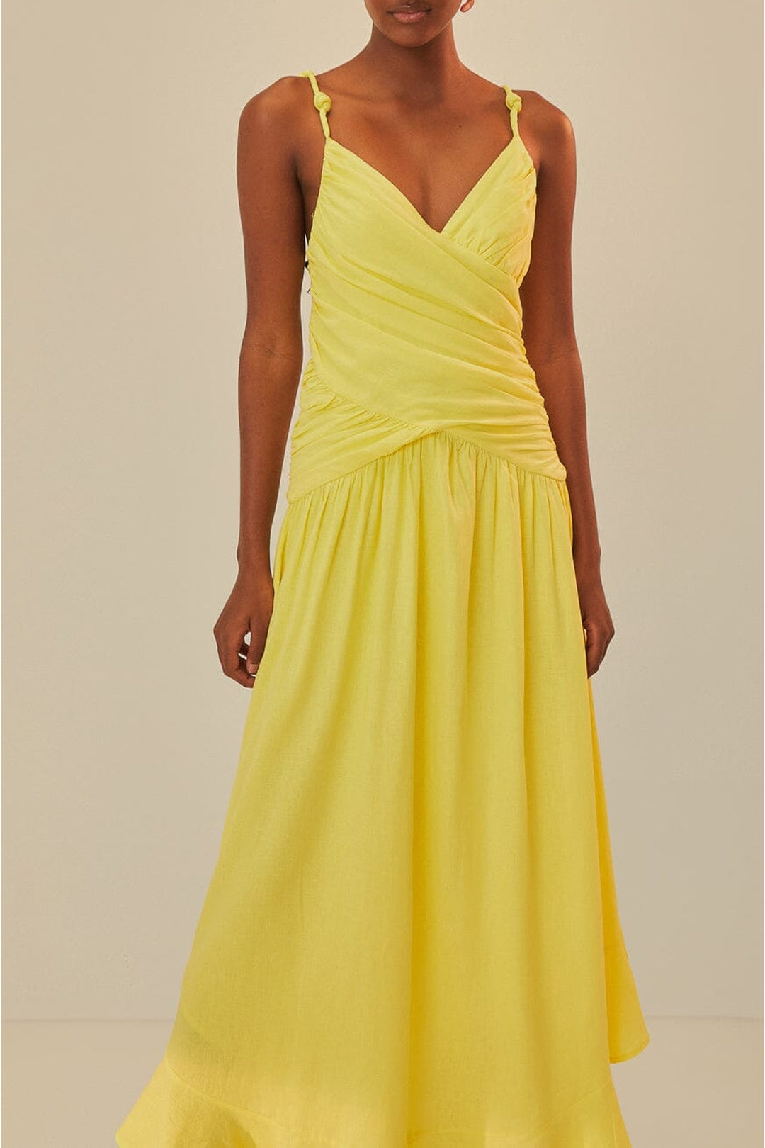 Linen cross-strap maxi dress - Yellow