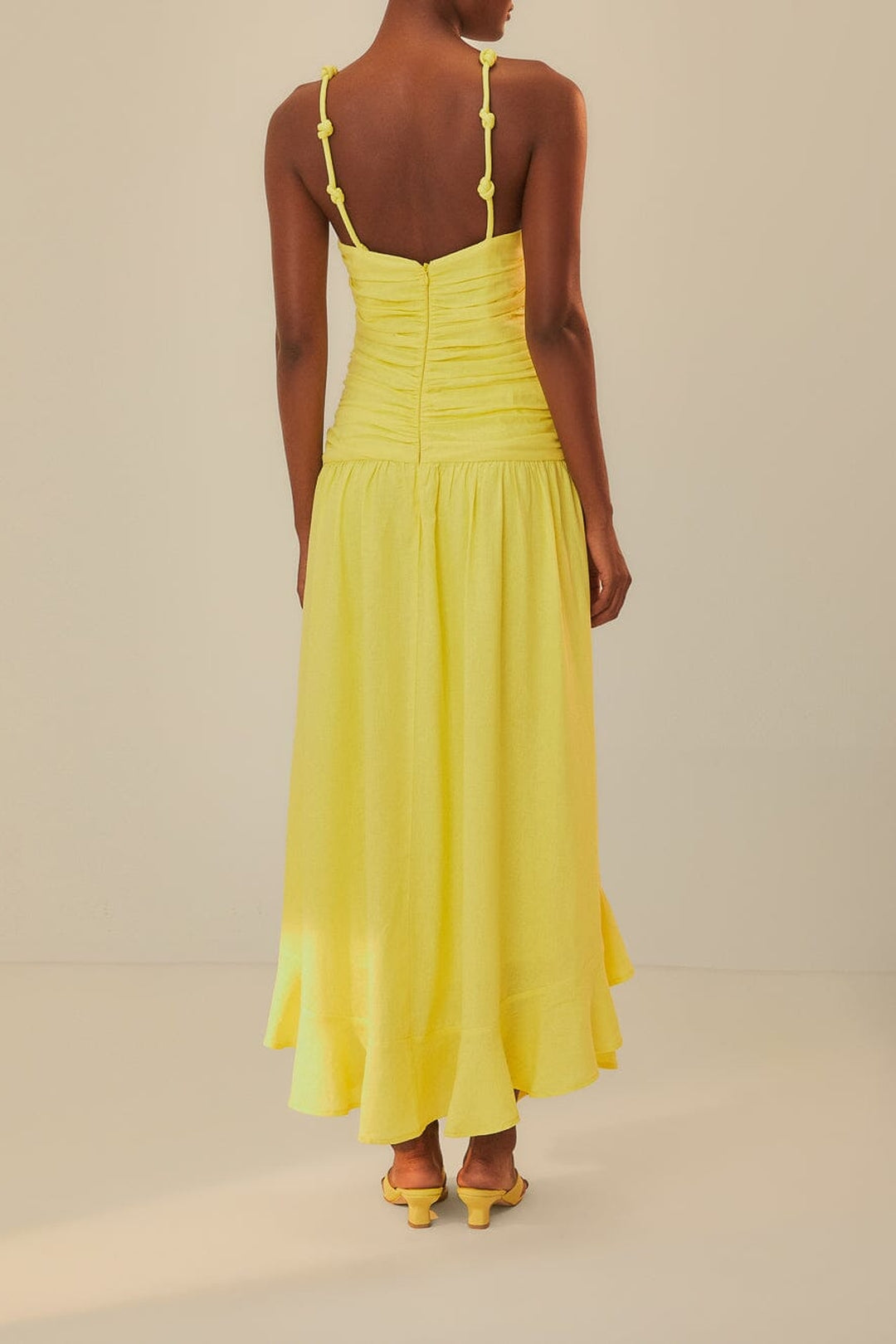 Linen cross-strap maxi dress - Yellow