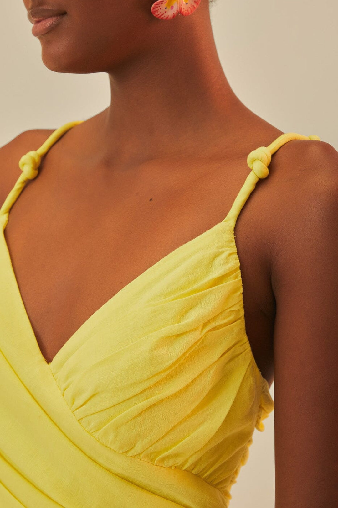 Linen cross-strap maxi dress - Yellow