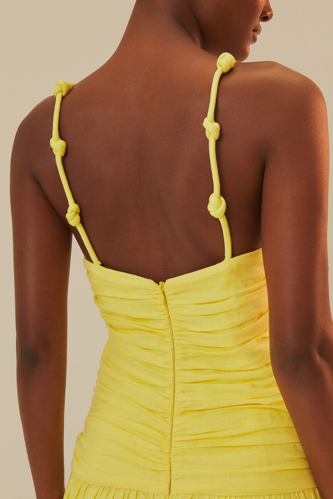 Linen cross-strap maxi dress - Yellow