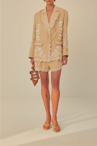 MEDIA OFF LINE_Short brodé en lin - Beige