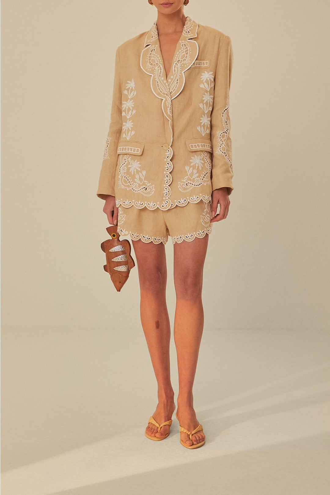 MEDIA OFF LINE_Short brodé en lin - Beige
