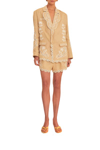 Short brodé en lin - Beige