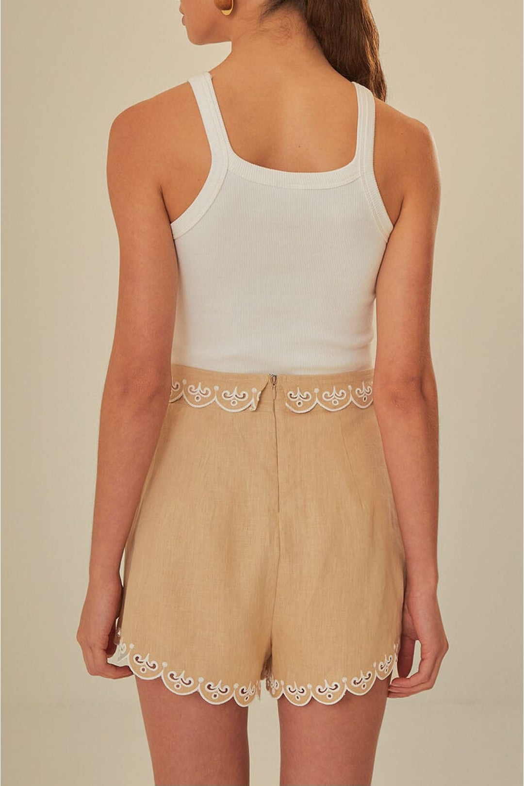 MEDIA OFF LINE_Short brodé en lin - Beige