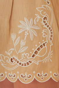 MEDIA OFF LINE_Short brodé en lin - Beige