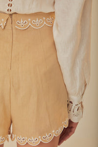 MEDIA OFF LINE_Short brodé en lin - Beige