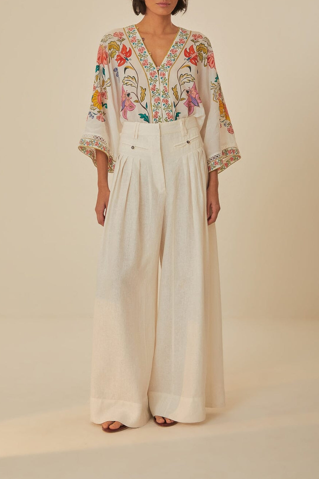 Pantalon à plis en lin - Blanc
