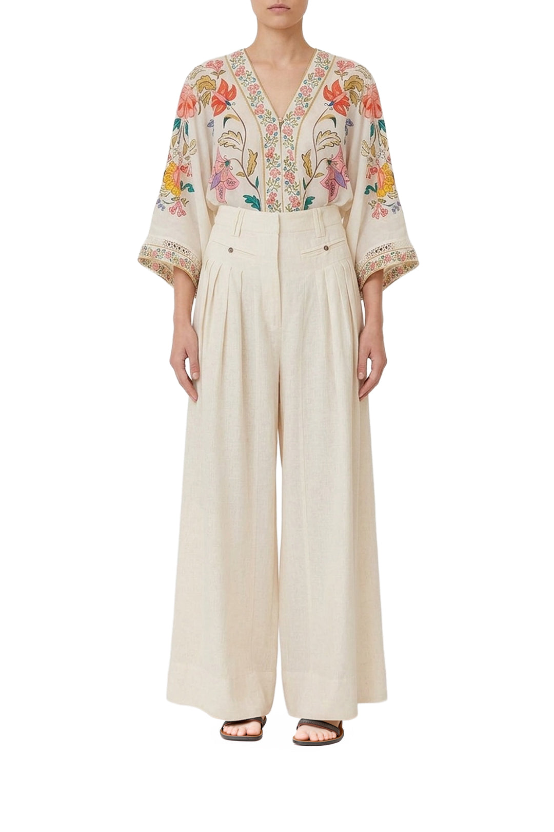 Pantalon à plis en lin - Blanc