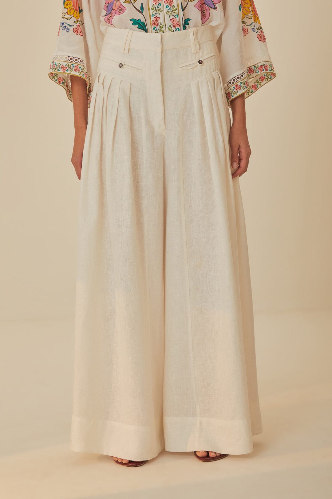 Pantalon à plis en lin - Blanc
