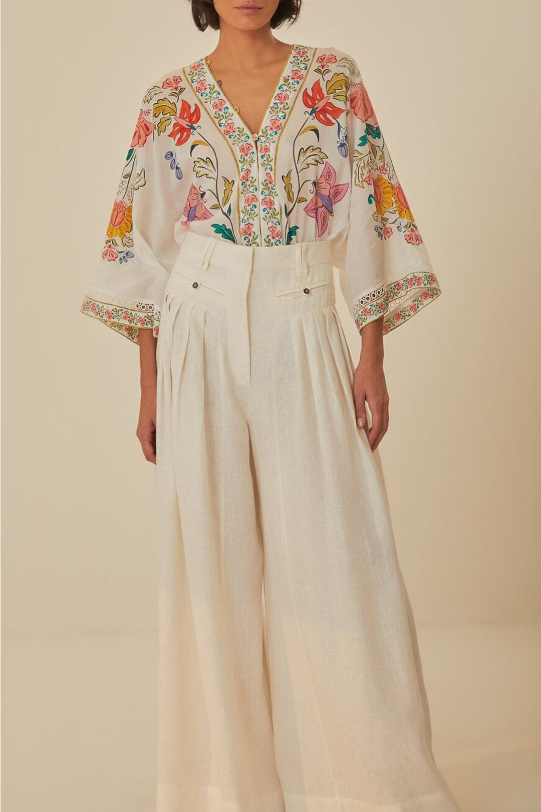 Pantalon à plis en lin - Blanc