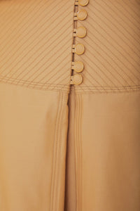 Jupe longue à empiècement surpiqué en coton - Beige