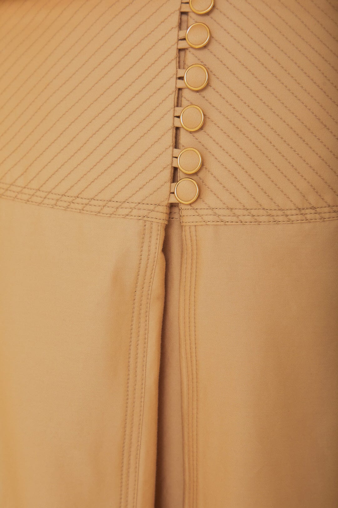 Jupe longue à empiècement surpiqué en coton - Beige