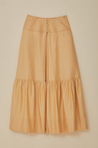 Jupe longue à empiècement surpiqué en coton - Beige