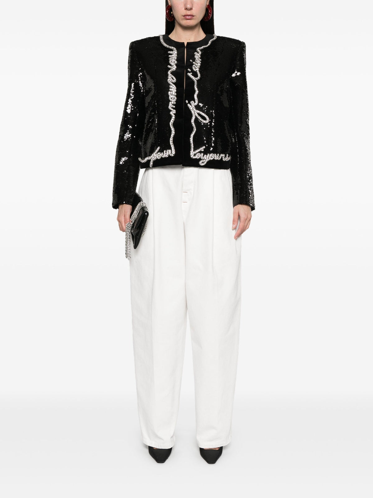 Love letter embroidered jacket - Black & Crystal