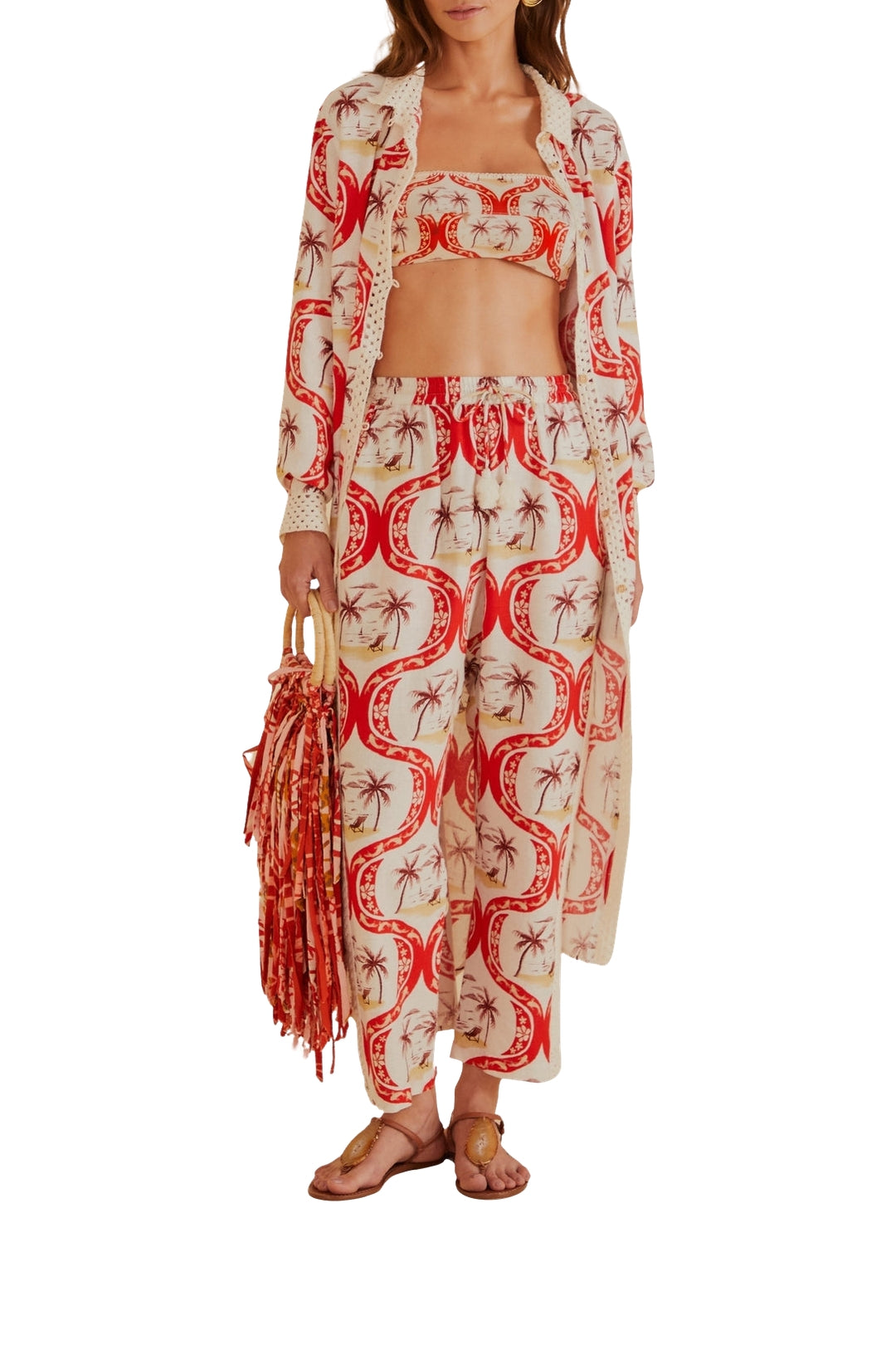 Kimono Summer Beach en lin - Rouge