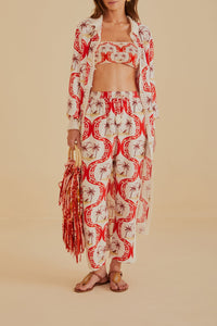Kimono Summer Beach en lin - Rouge